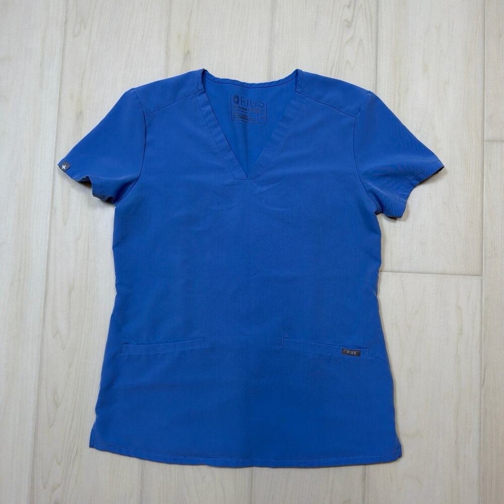 FIGS Casma Three Pocket V Neck Scrub Top Ceil Blue Medical Uniform Shirt Size XS